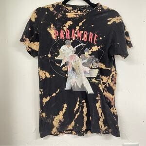 Paramore Black Tie Dye Band Tee Womens S Heavily Distressed Short Sleeve Shirt